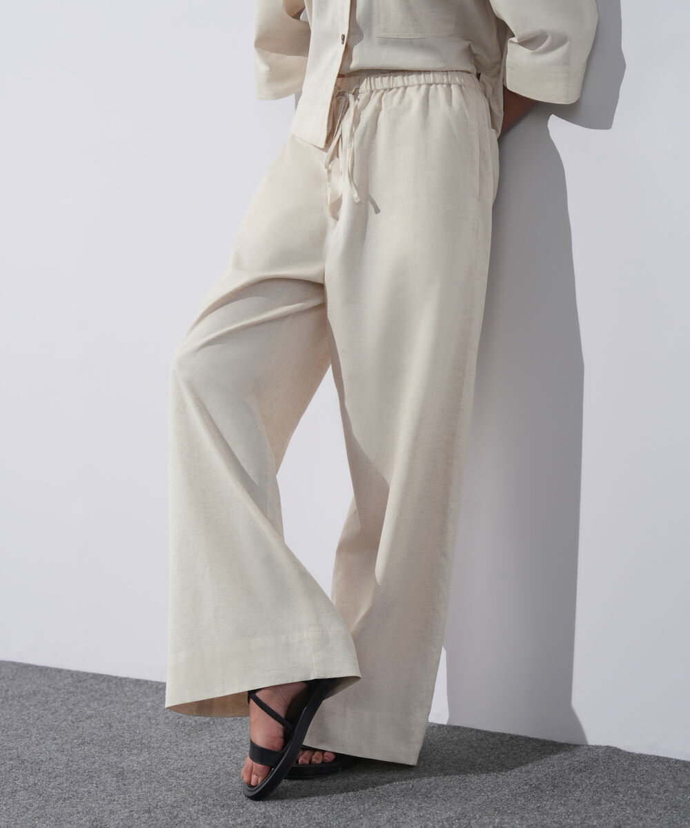 Women's Western Wear Beige Linen Blend Pull On Trousers