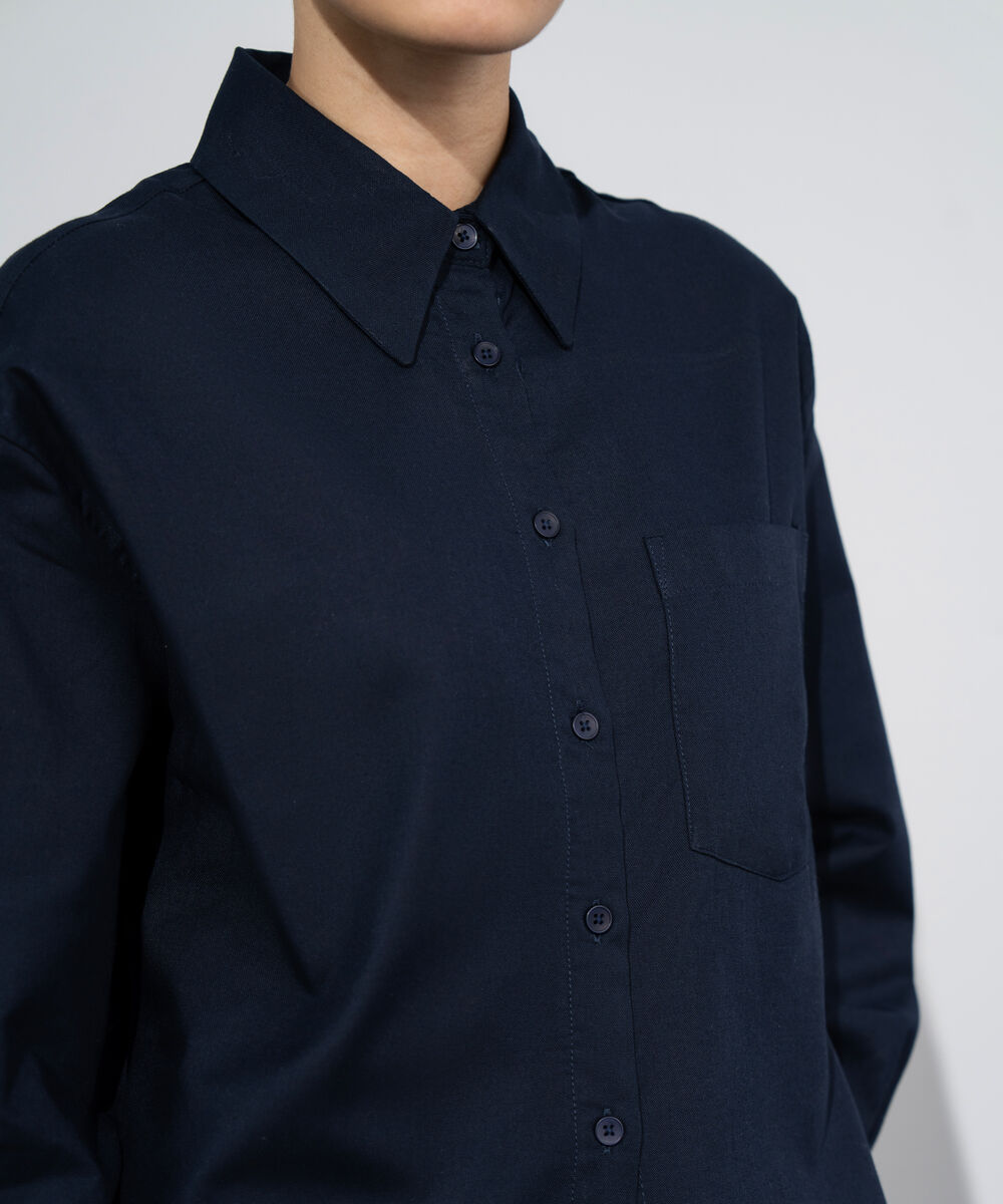 Women's Western Wear Black Loose-Fit Oxford Shirt