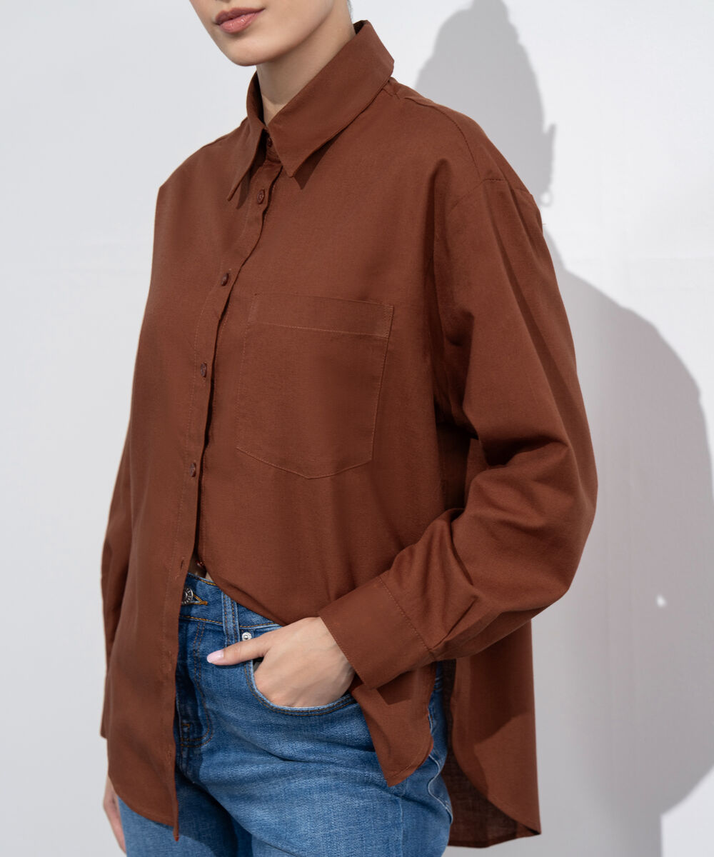 Women's Western Wear Maroon Loose-Fit Oxford Shirt