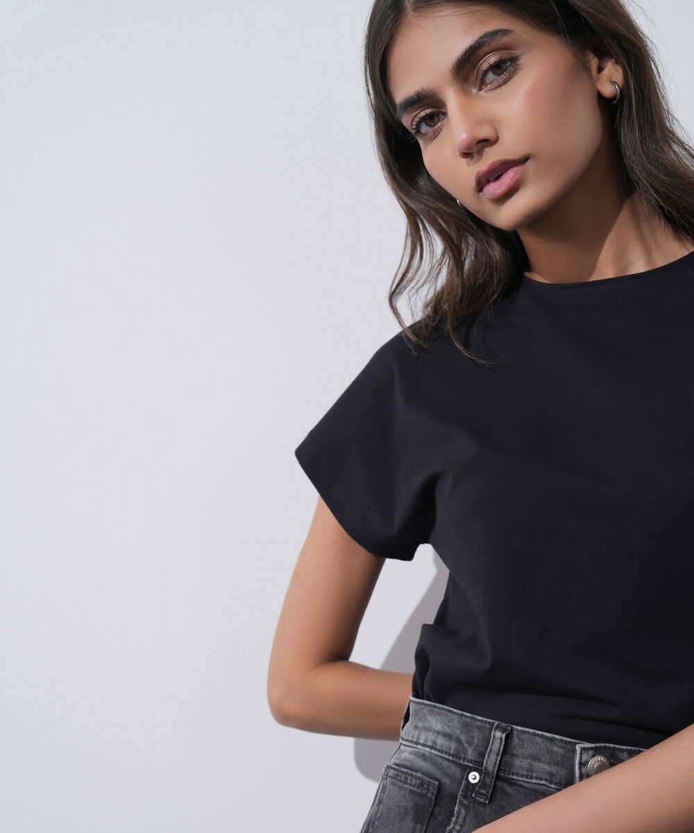 Women's Western Wear Black Short Sleeve Kimono T-Shirt