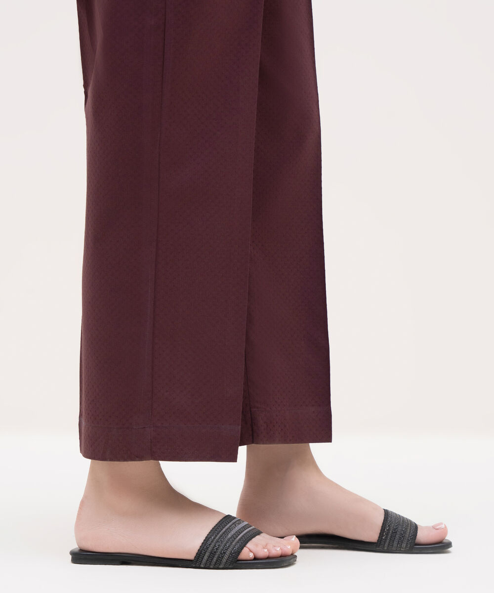 Women's RTW Textured Lawn Brown Solid Straight Pants