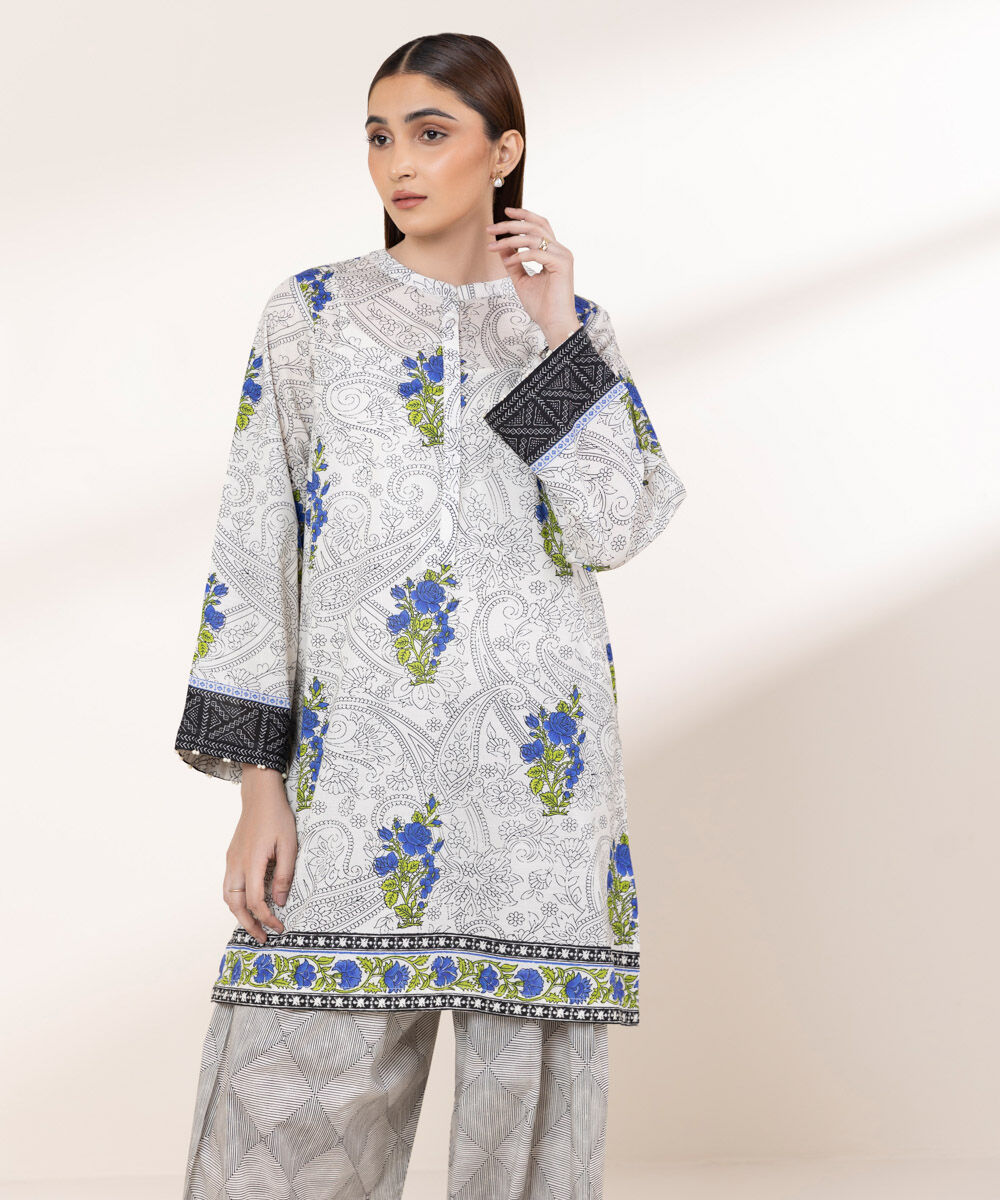 Women's RTW Textured Lawn Multi Printed A-Line Shirt