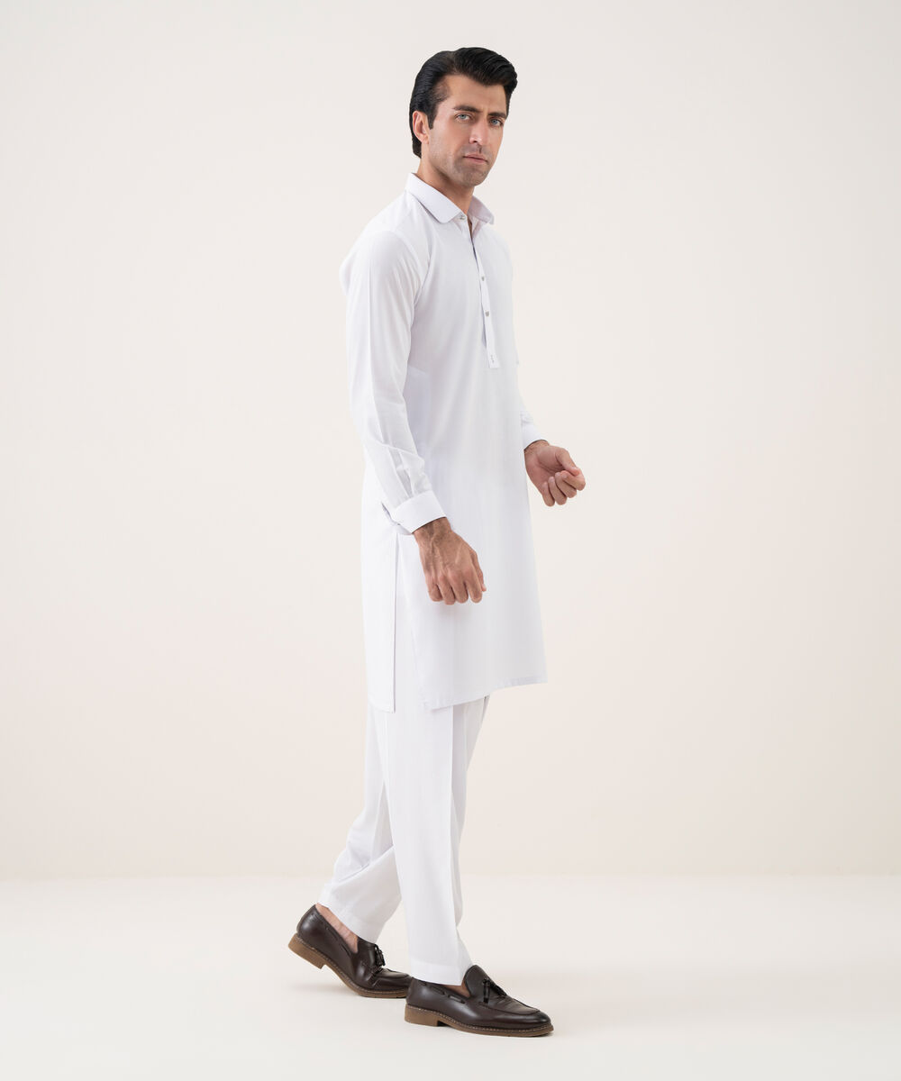 Men's 100% Cotton Plain White Kameez Shalwar