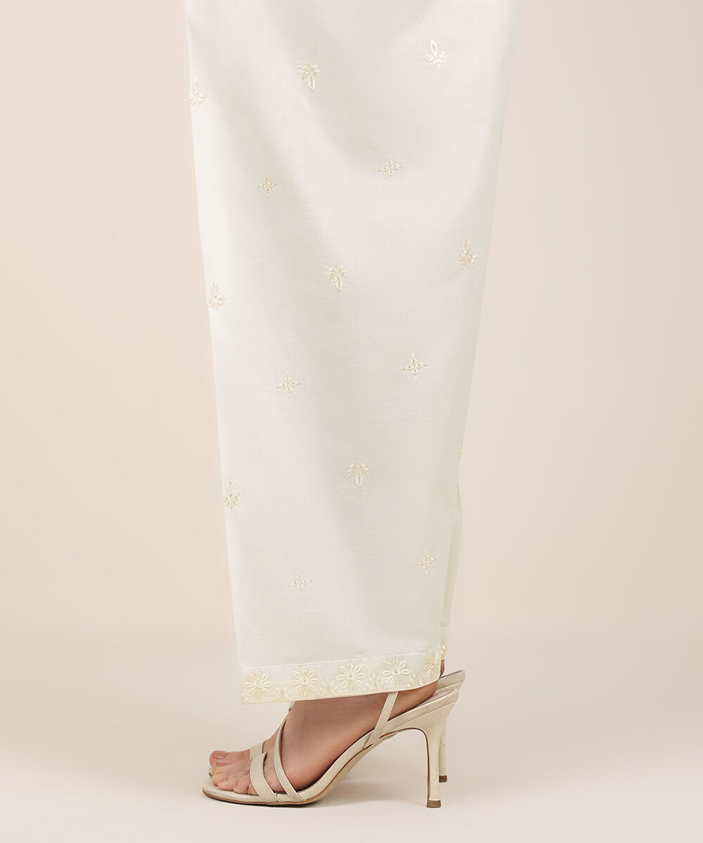 Women's RTW Cambric White Embroidered Shalwar