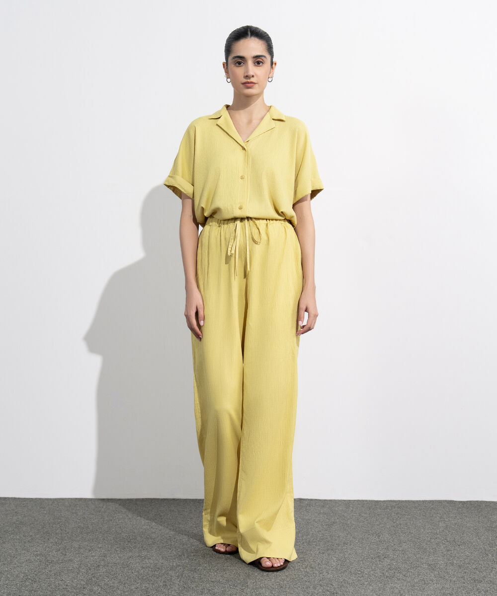 Women's Western Wear Lime Wide-Leg Seersucker Trousers