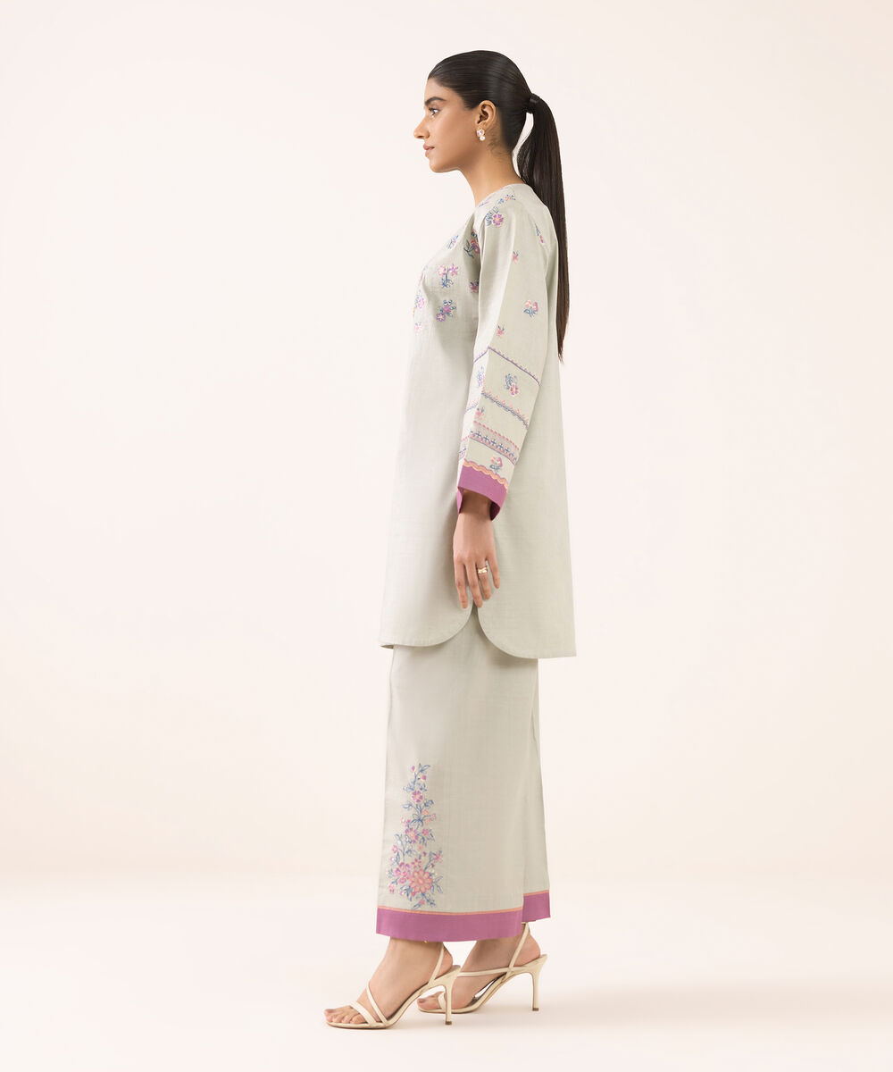 Women's Unstitched Cotton Embroidered Green Two Piece Suit