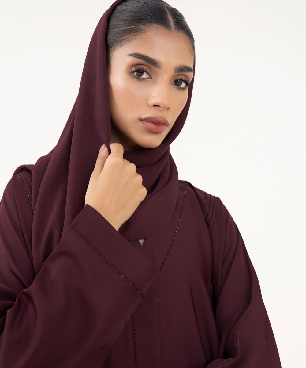 Women's Maroon Polyester Abaya Set