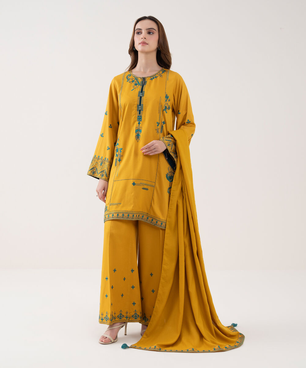 Herringbone Embroidered Yellow Dupatta