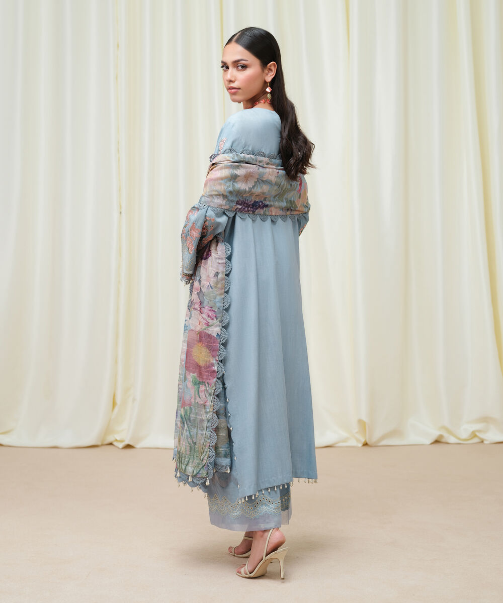 Women's Unstitched Dull Viscose Raw Silk Dyed Three Piece Suit