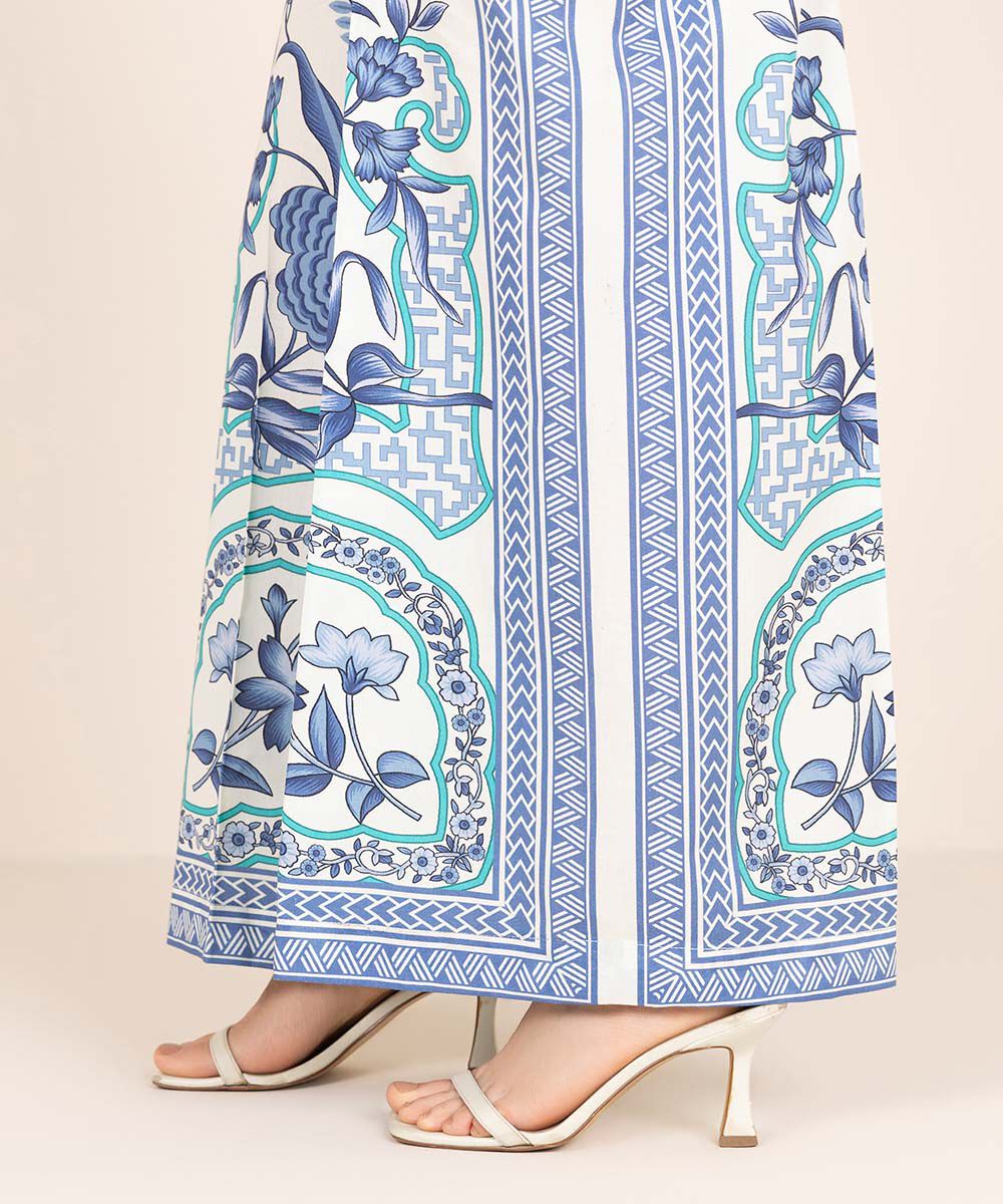 Women's RTW Cambric Blue Printed Flared Pants