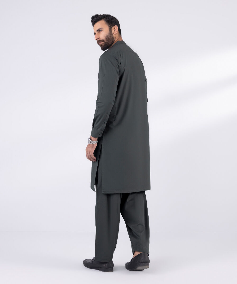 Men's 100% Cotton Stitched Embroidered Grey Stitched Suit