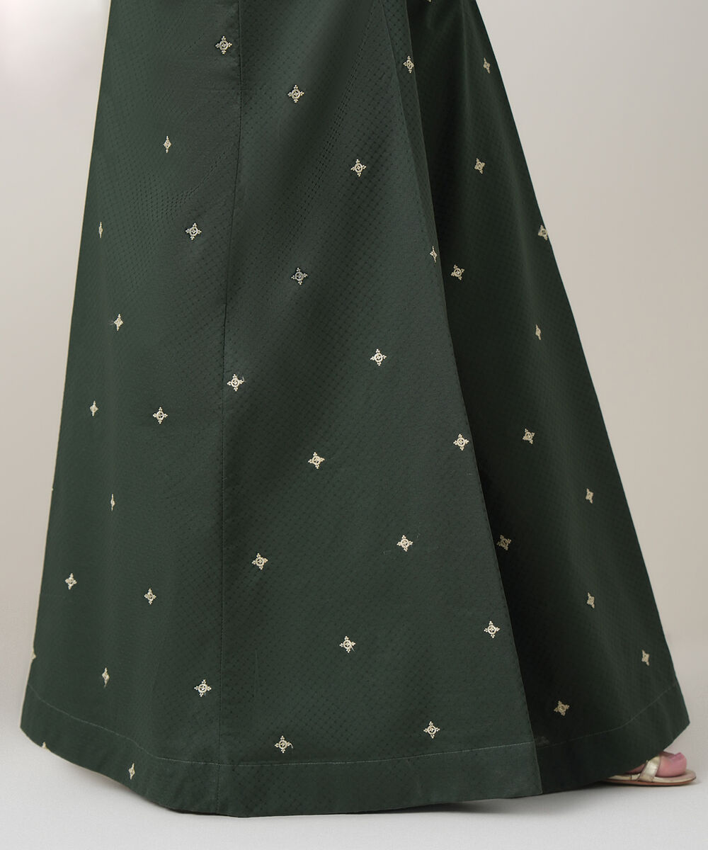 Women's RTW Textured Cotton Green Embroidered Trousers