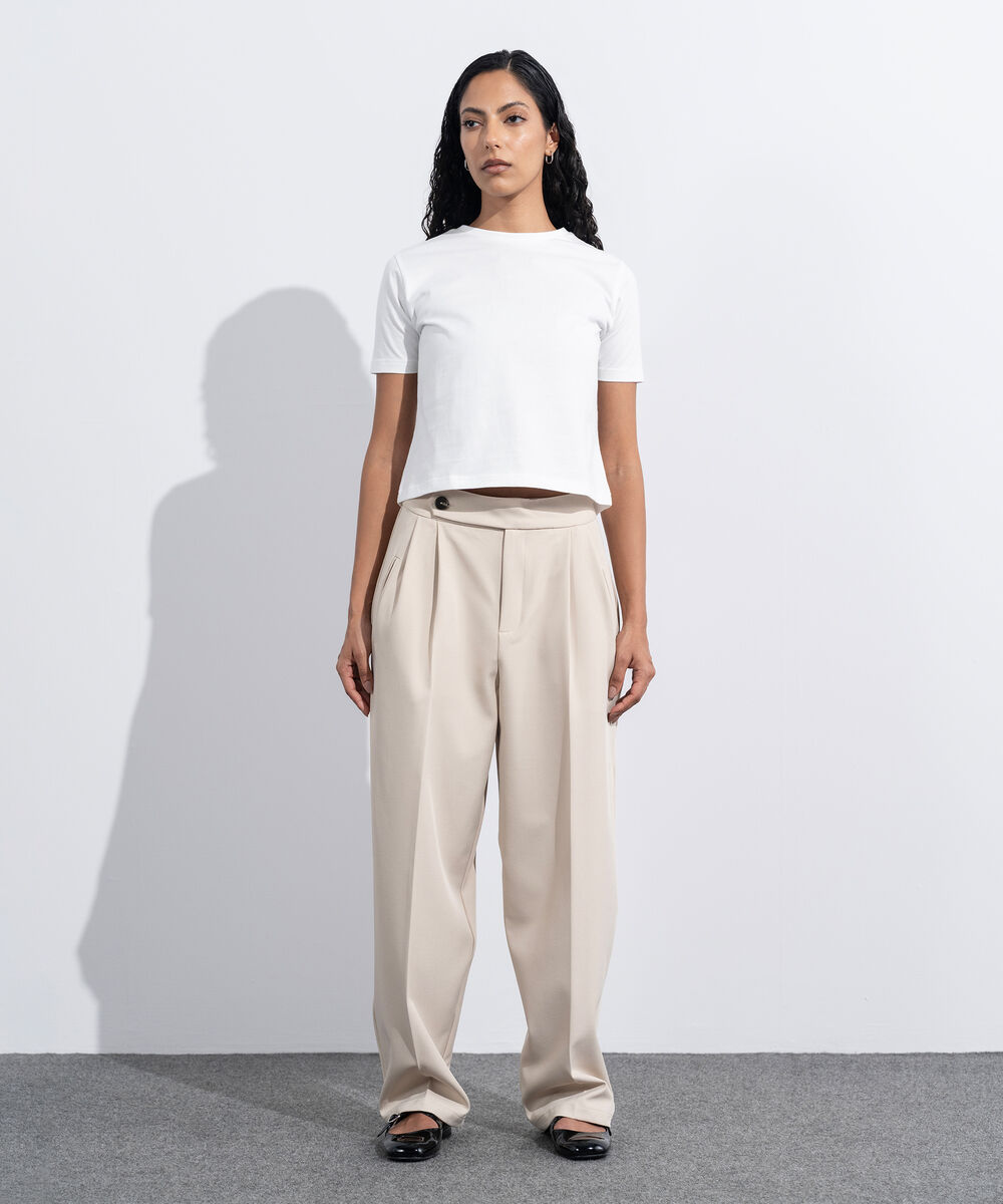 Women's Western Wear Beige Slouchy Tailored Trousers