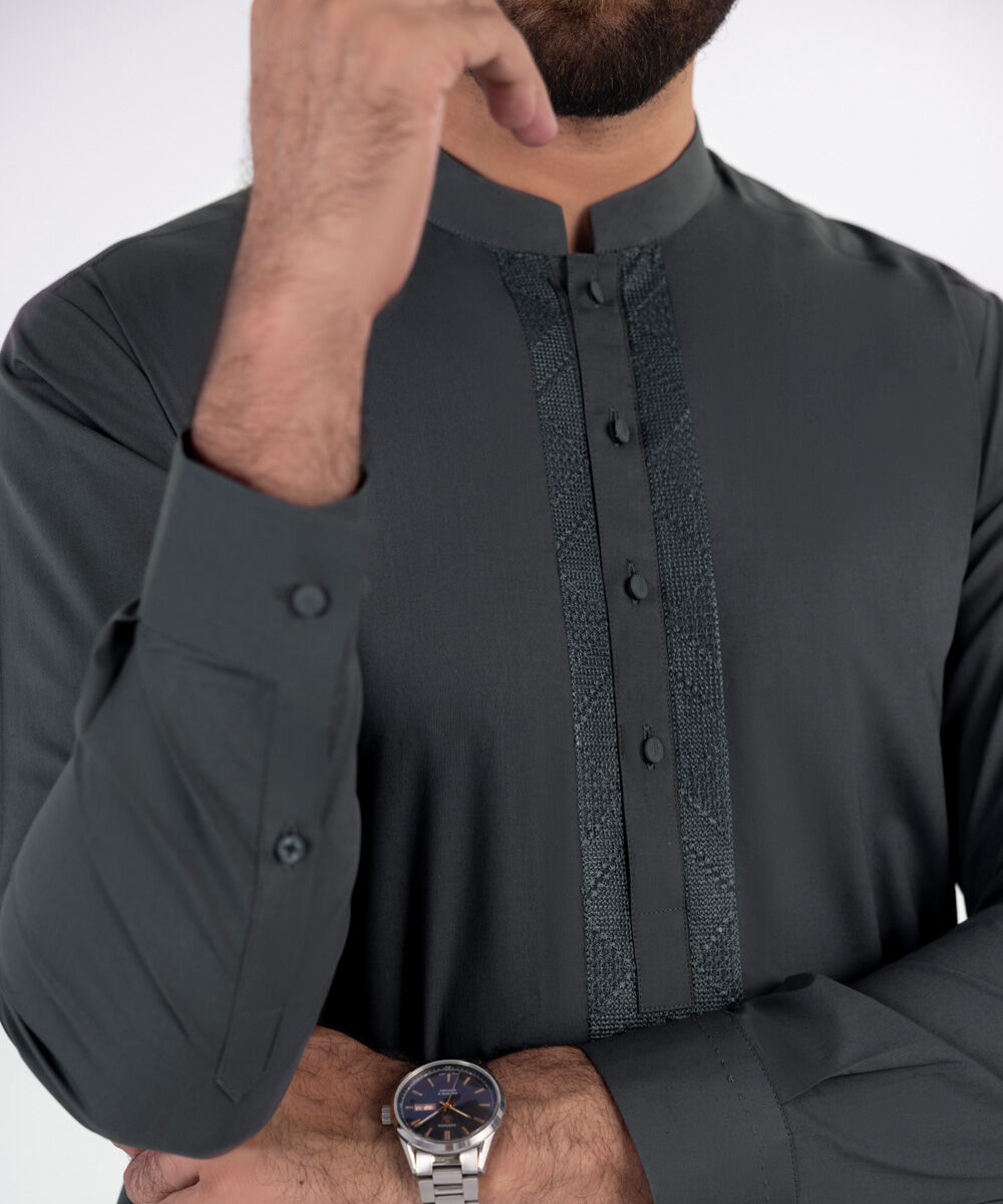 Men's 100% Cotton Stitched Embroidered Grey Stitched Suit