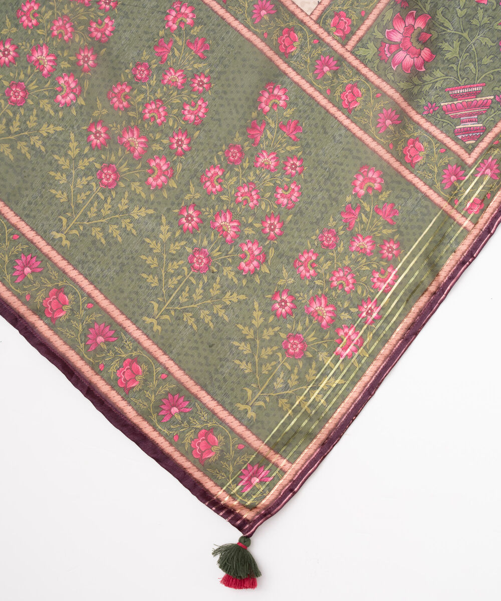 Textured Silk Green Printed Dupatta