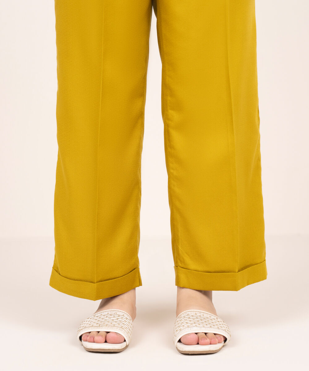 Women's RTW Dobby Mustard Solid Straight Pants