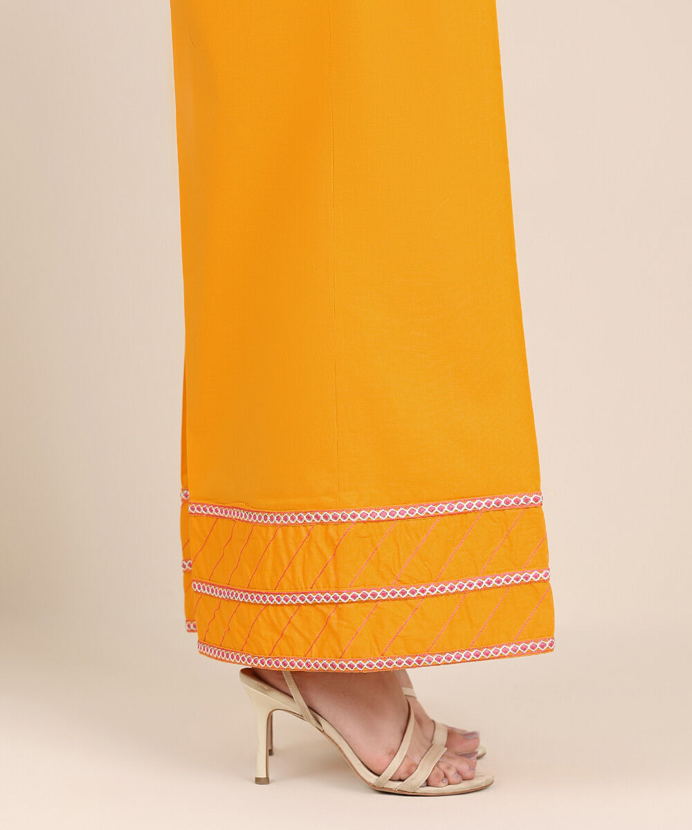 Women's RTW Cambric Yellow Embroidered Flared Pants
