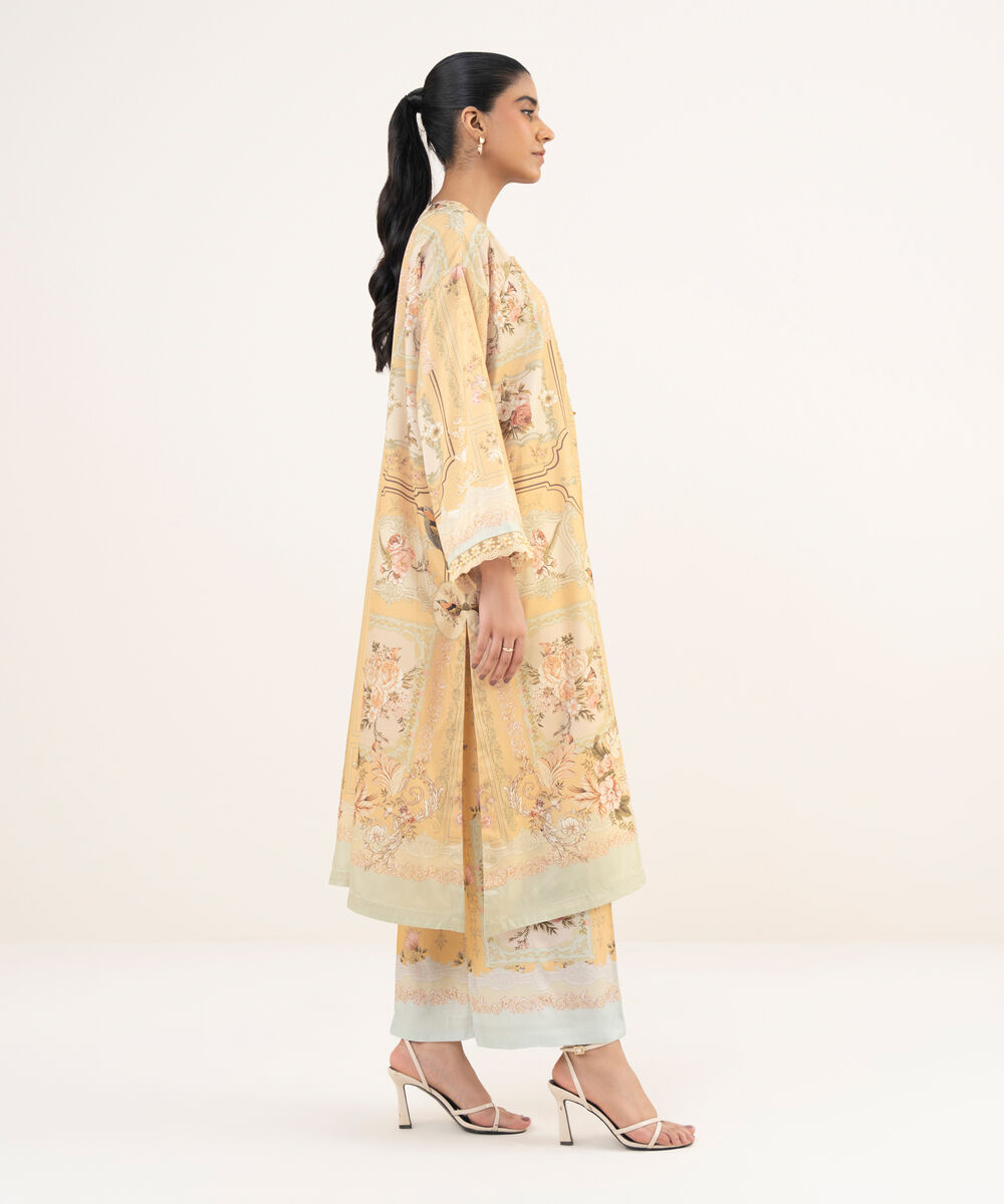 Women's RTW Blended Grip Beige Printed A-Line 2 Piece Suit