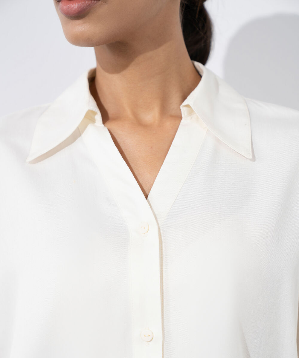 Women's Western Wear White  V-Neck Button Through Shirt