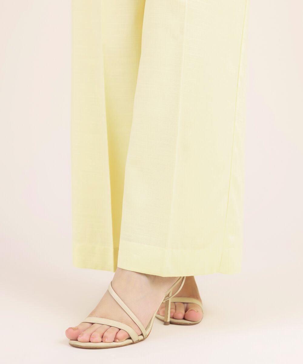 Women's RTW Cotton Viscose Solid Yellow Culottes