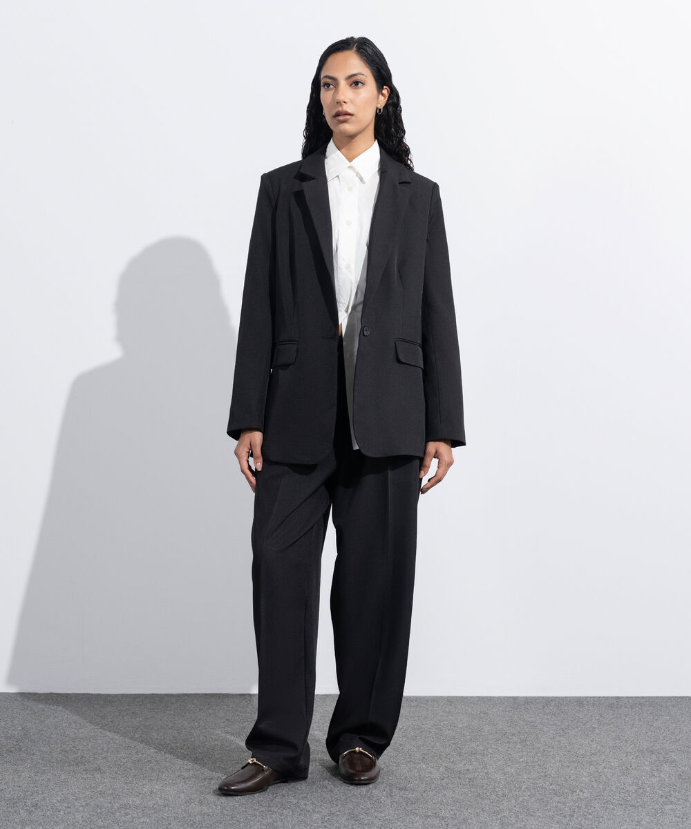 Women's Western Wear Black Loose-Fit Tailored Blazer