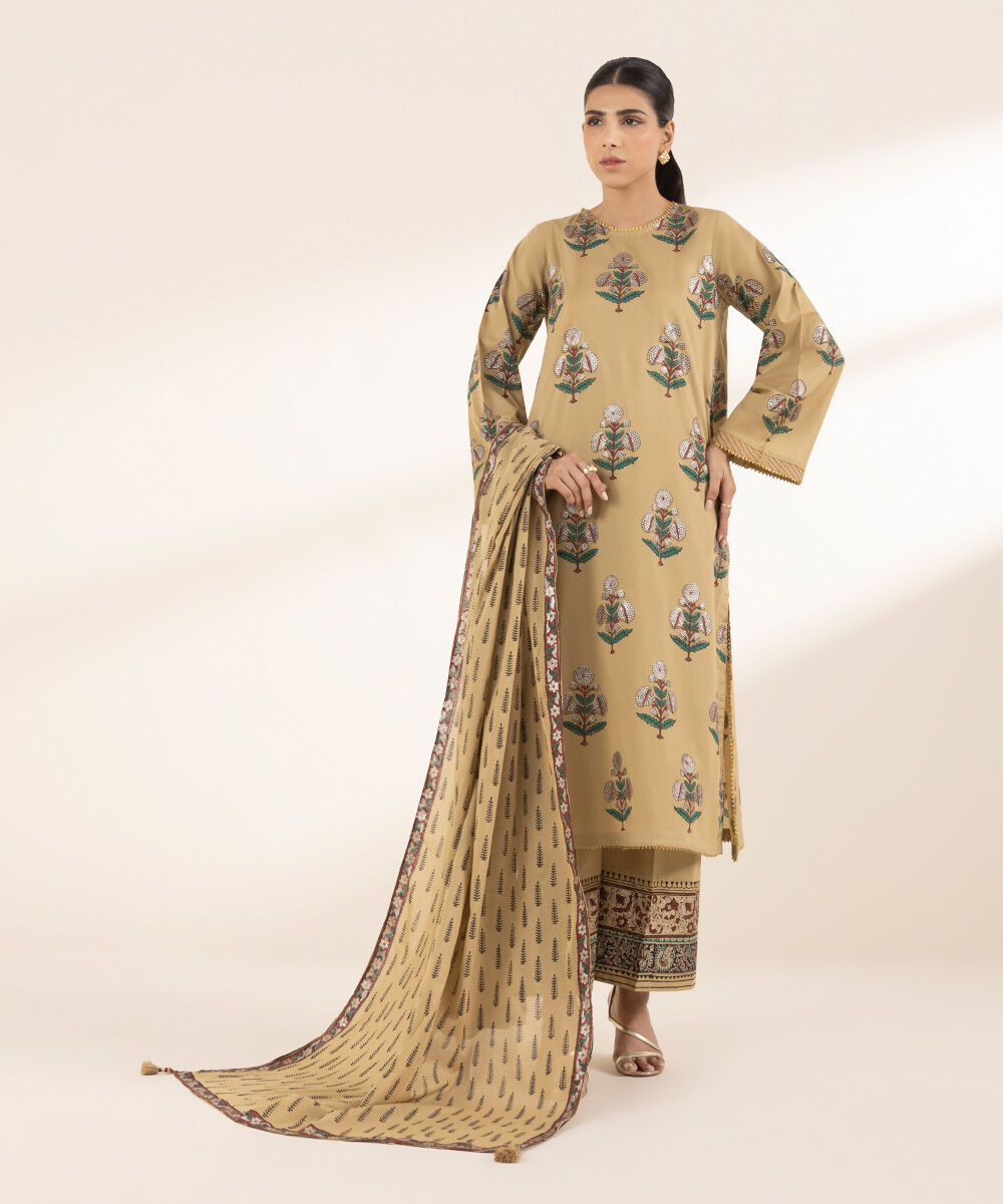 Fine Voile Brown Printed Dupatta