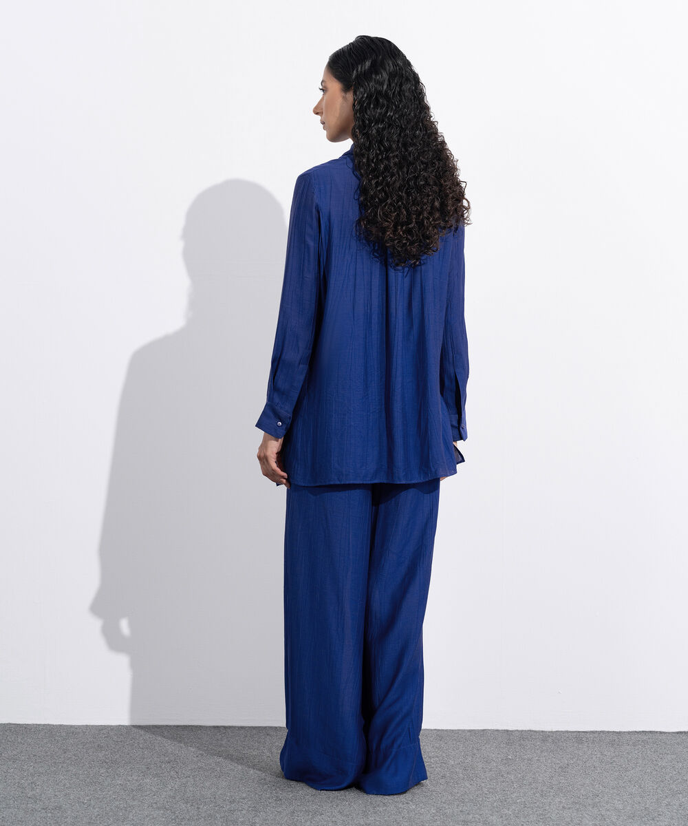 Women's Western Wear Blue Loose-Fit Textured Shirt