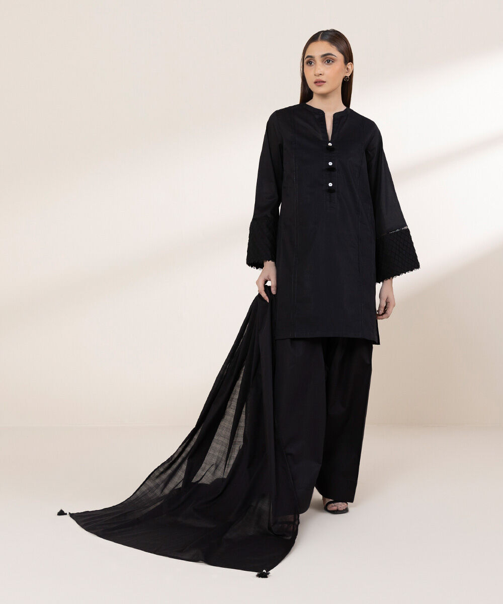 Women's RTW Lawn Black Solid A-Line Shirt