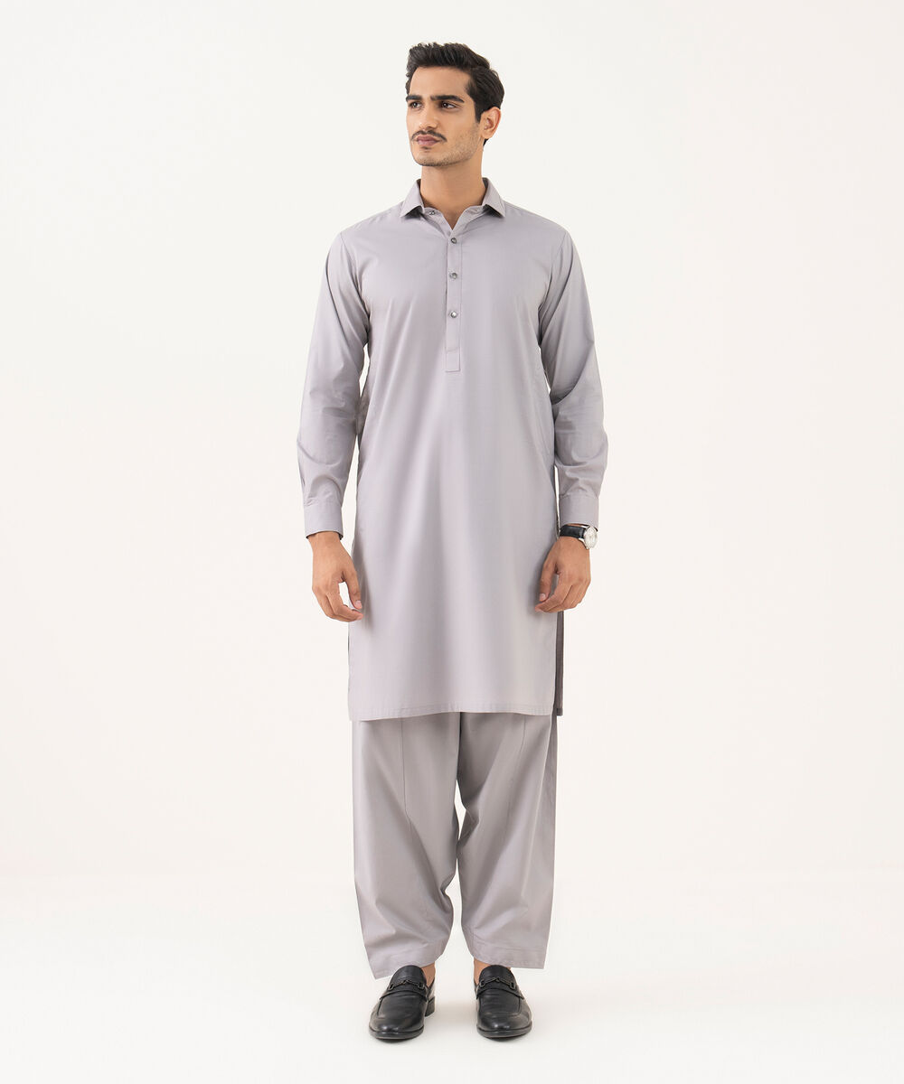 Men's 100% Cotton Plain Soft Grey Kurta Shalwar