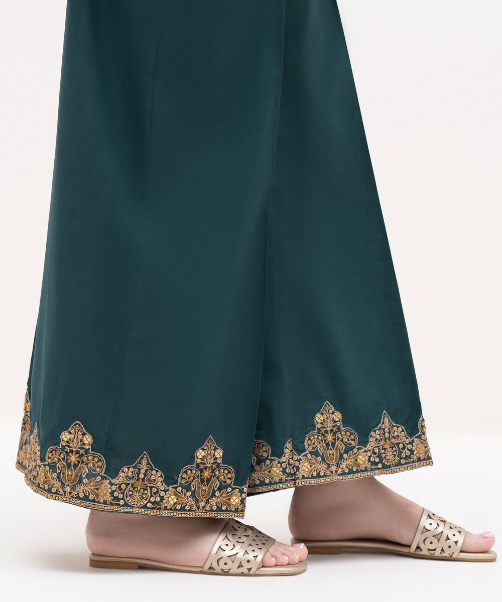 Women's RTW Cambric Blue Embroidered Flared Pants