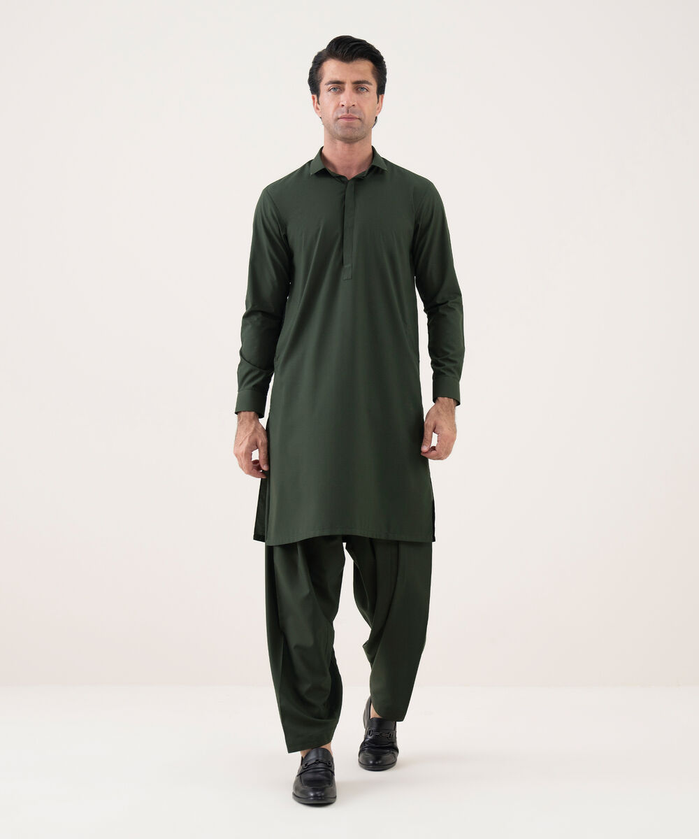 Men's Viscose Plain Green Kameez Shalwar