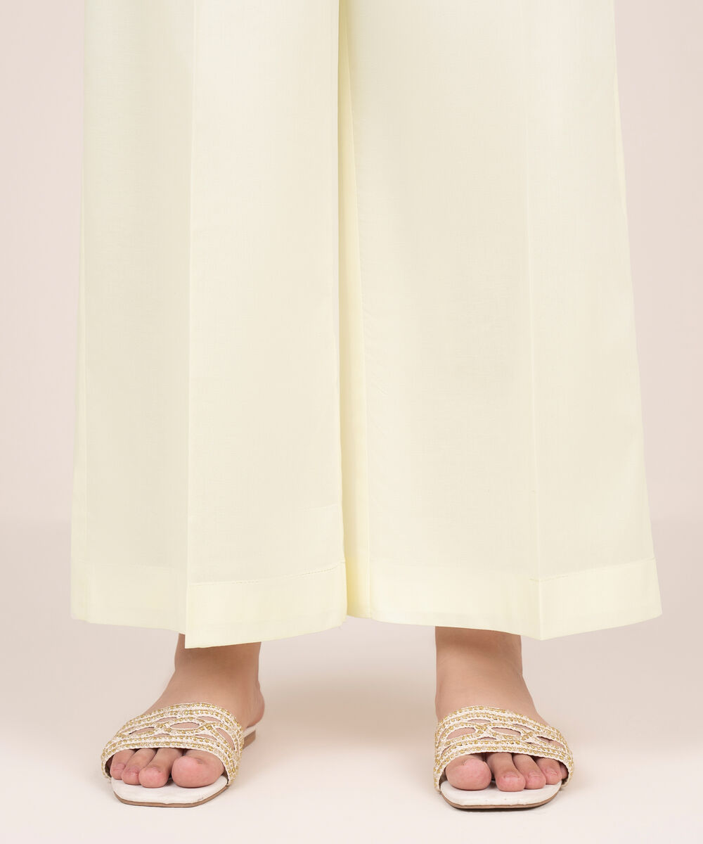 Women's RTW Cambric Off White Solid Wide Culotte