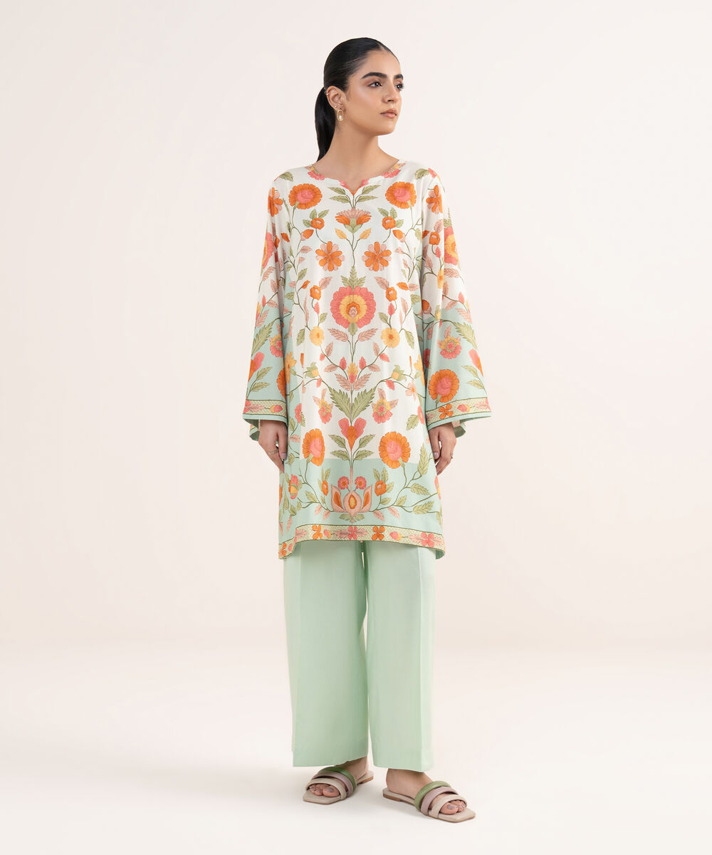 Women's RTW Lawn Viscose Off White Printed A-Line Shirt