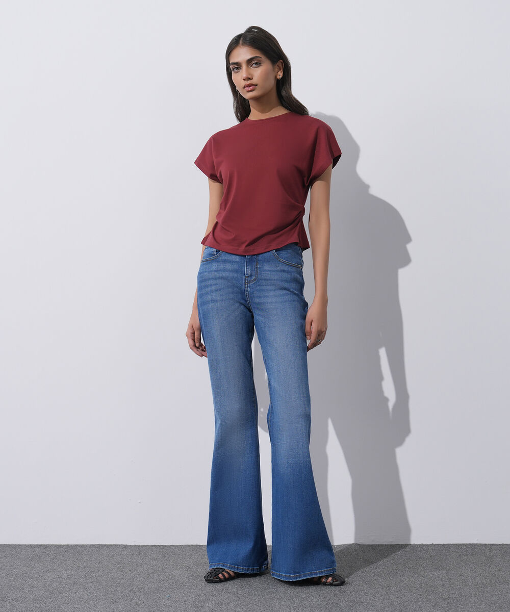 Women's Western Wear Red Short Sleeve Kimono T-Shirt