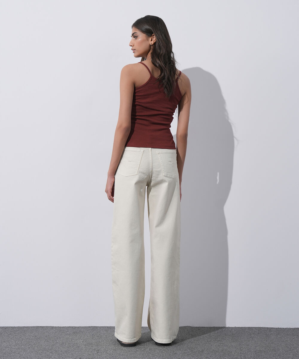 Women's Western Wear Red Ribbed Strapy Vest