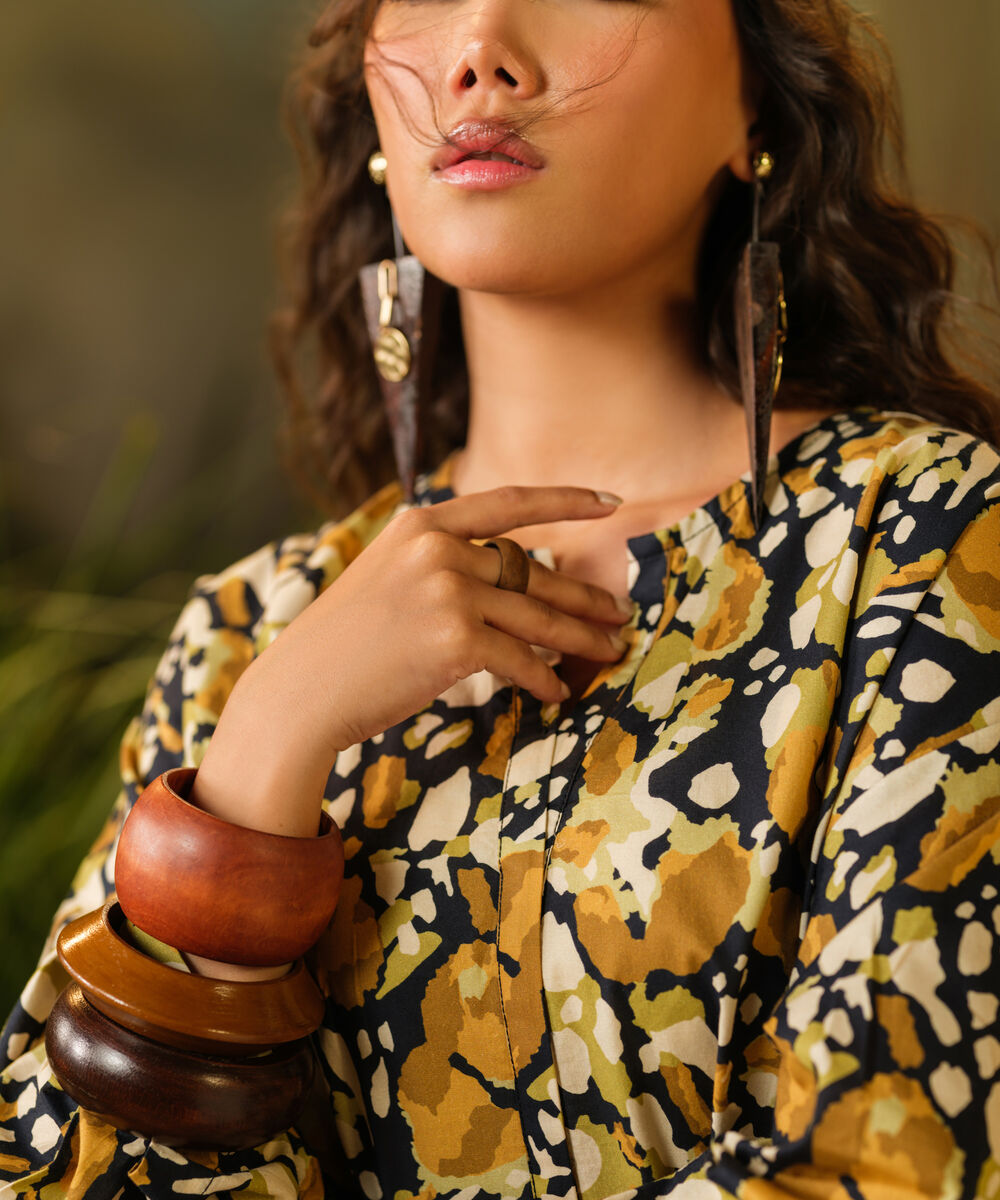 Women's RTW Cambric Brown Printed Drop Shoulder Shirt