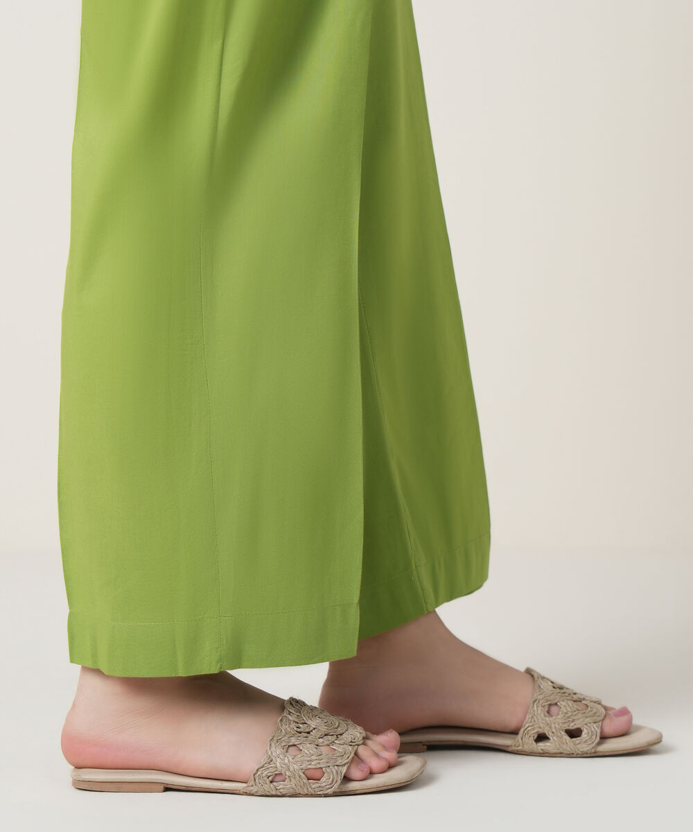Women's RTW Viscose Lawn Green Solid Trousers