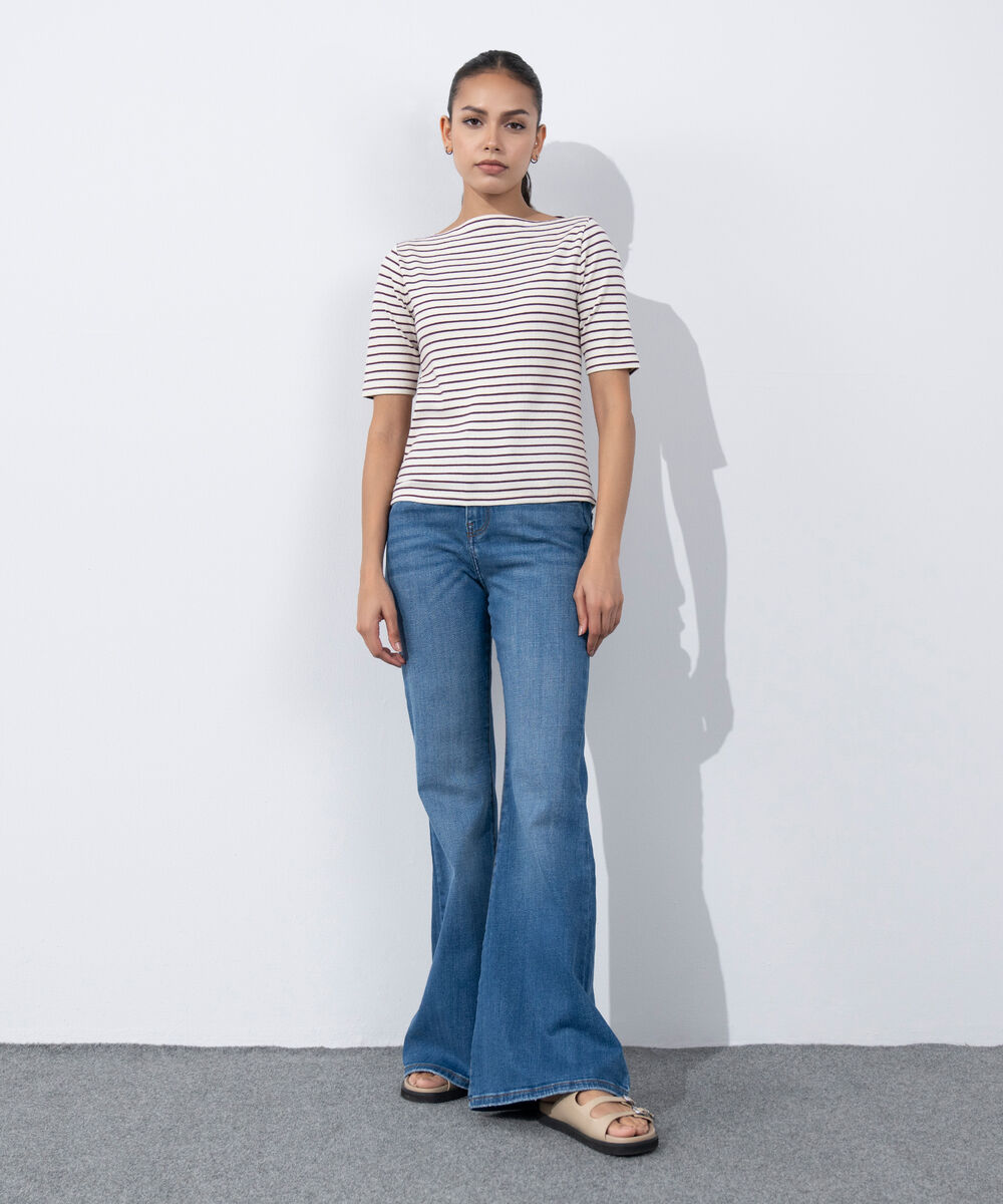 Women's Western Wear White Slash Neck Rib Top