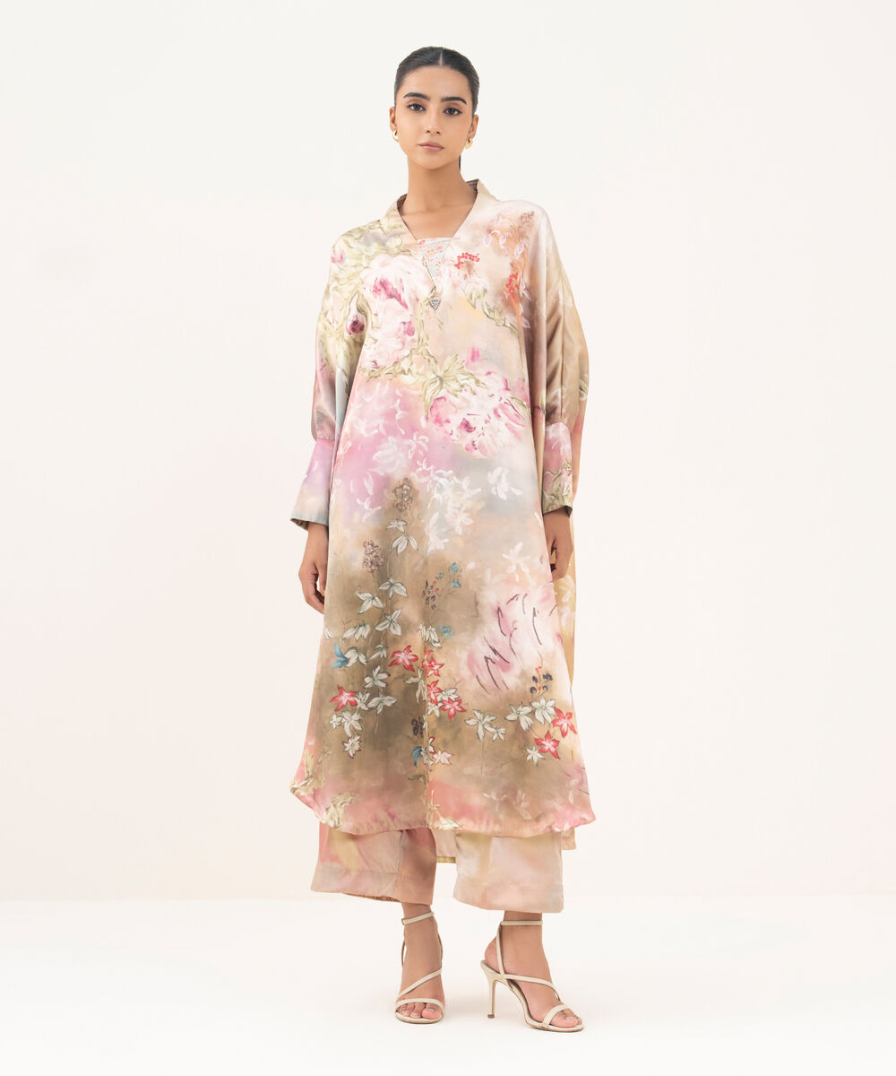 Women's RTW Blended Satin Multi Printed Kaftan