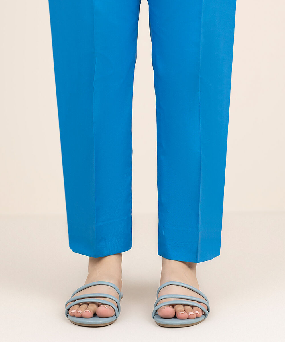 Women's Unstitched Cotton Printed Blue Trousers Fabric