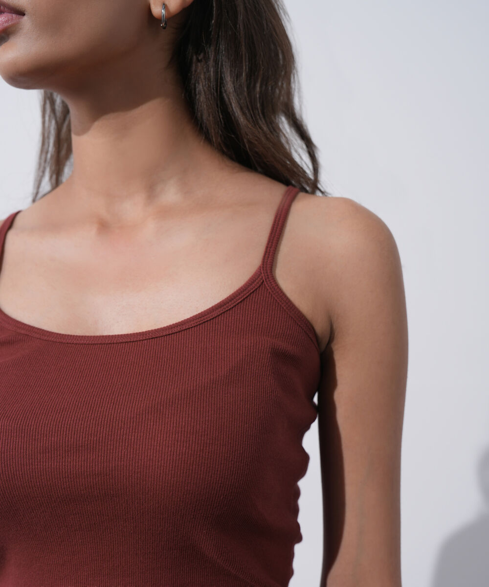 Women's Western Wear Red Ribbed Strapy Vest