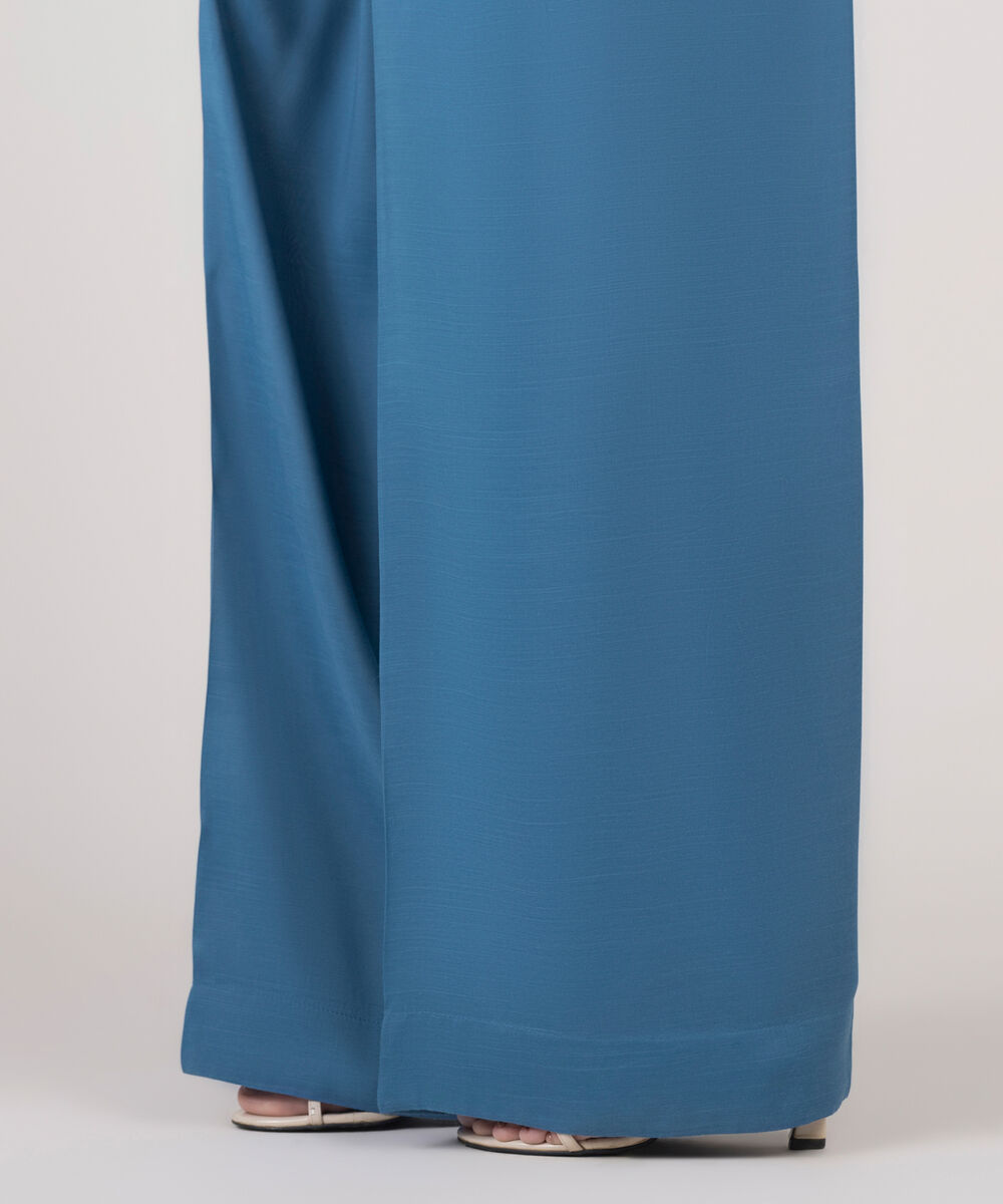 Women's RTW Viscose Raw Silk Solid Blue Shalwar