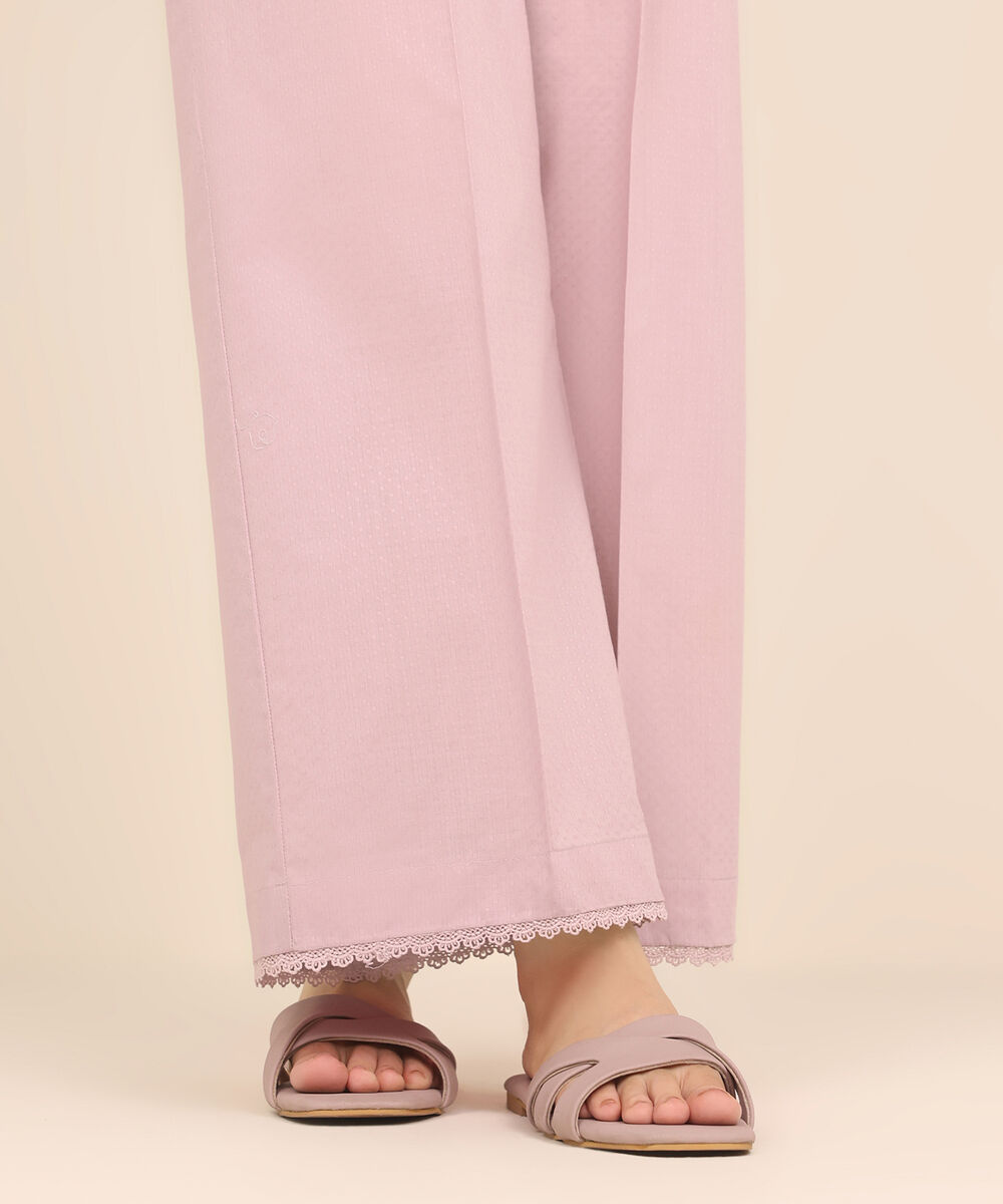 Women's RTW Textured Cotton Pink Solid Culottes