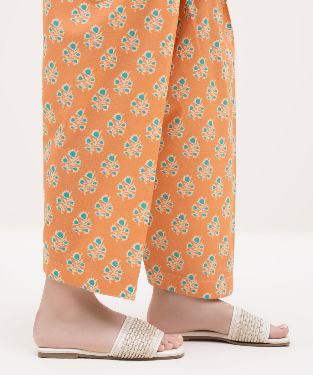 Women's RTW Textured Lawn Orange Printed Shalwar