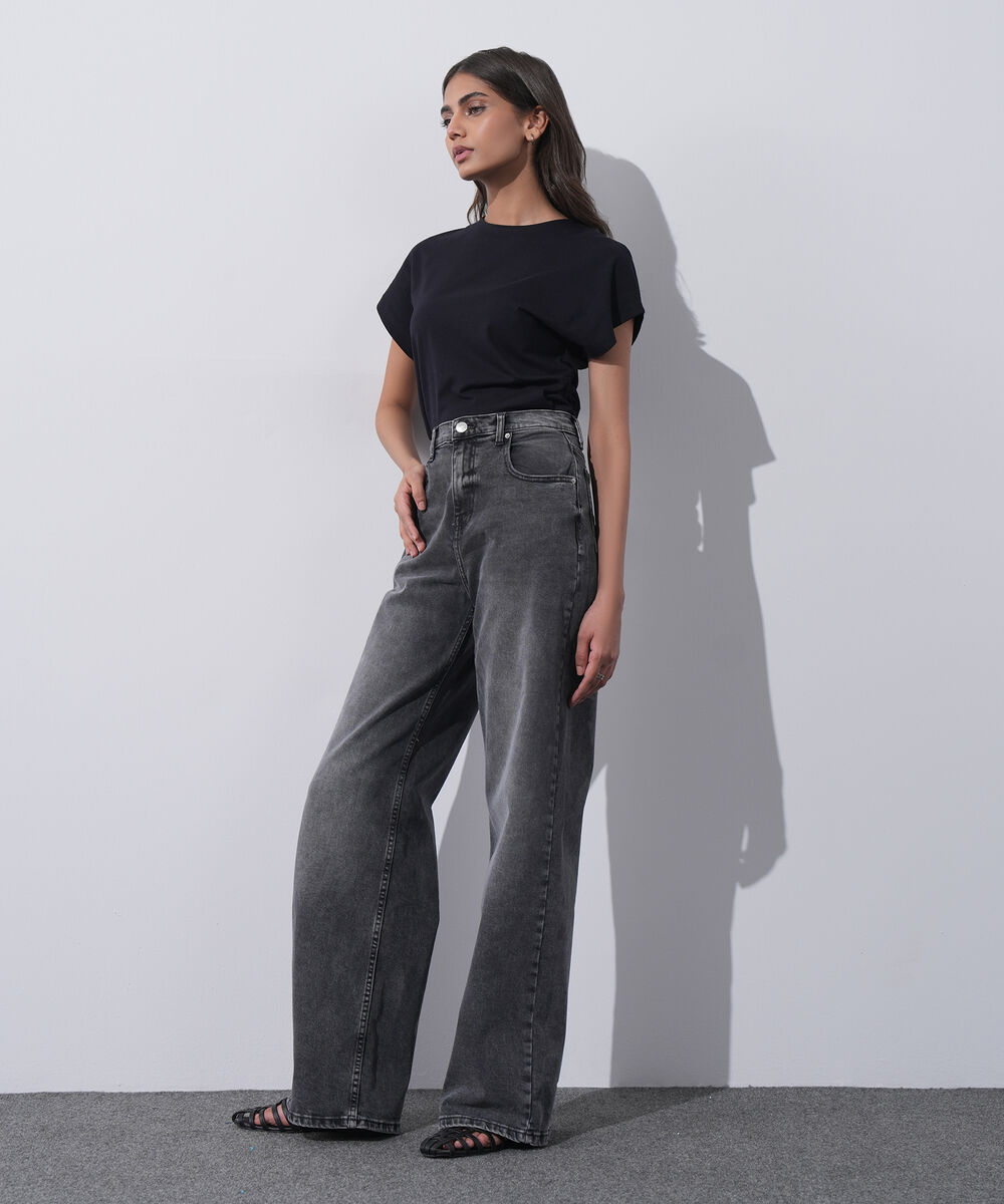 Women's Western Wear Grey Wide Leg Jeans