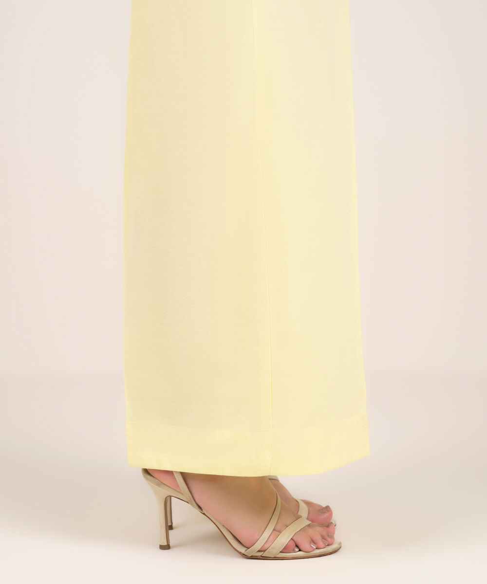 Women's RTW Cotton Viscose Solid Yellow Flared Pants