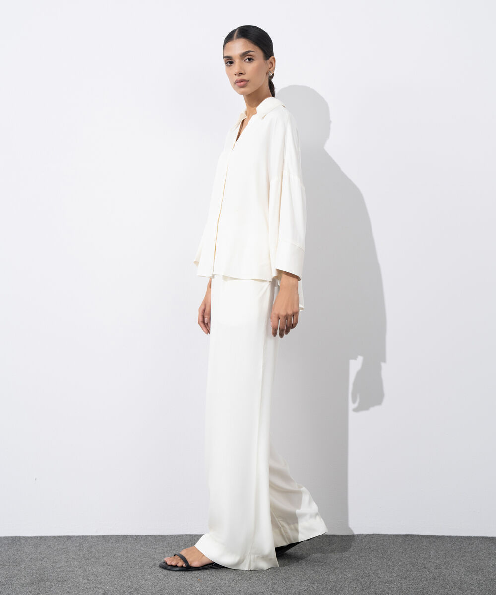 Women's Western Wear White  V-Neck Button Through Shirt