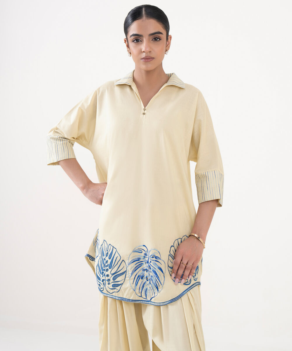 Women's RTW Cross Hatch White Embroidered Boxy Shirt