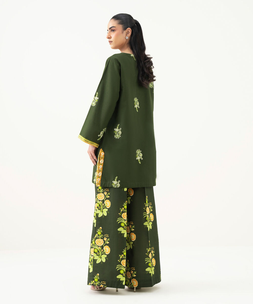 Women's RTW Light Khaddar Green Embroidered Straight Shirt
