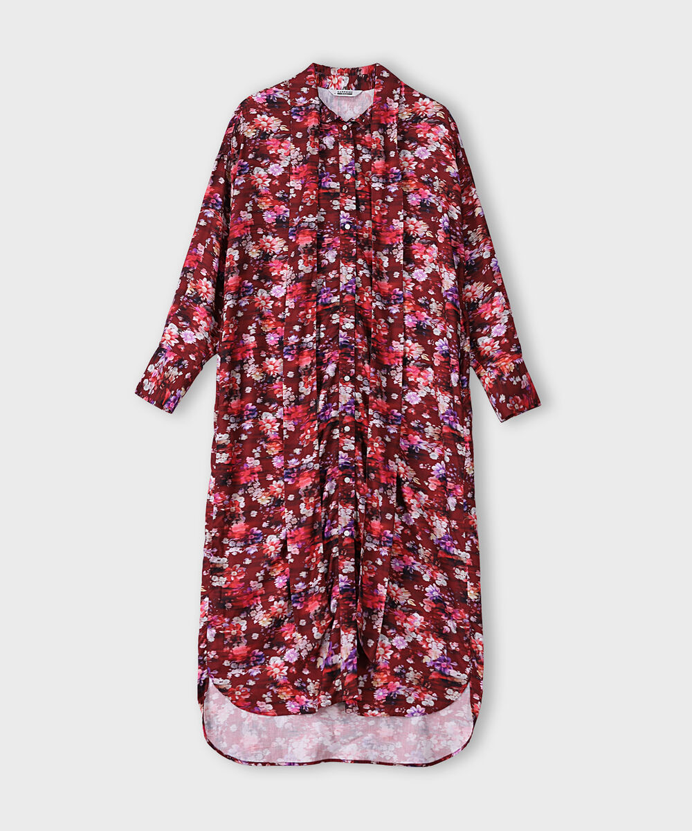 Women's Western Wear Red Printed Dress With Knot Detail